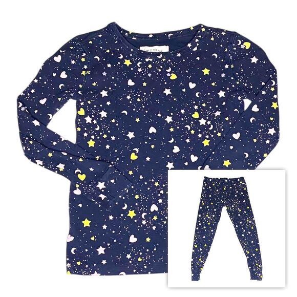 J. Crew Crewcuts Navy Blue Star Print Glow In The Dark Pajama Set Size 7 - Picture 1 of 9